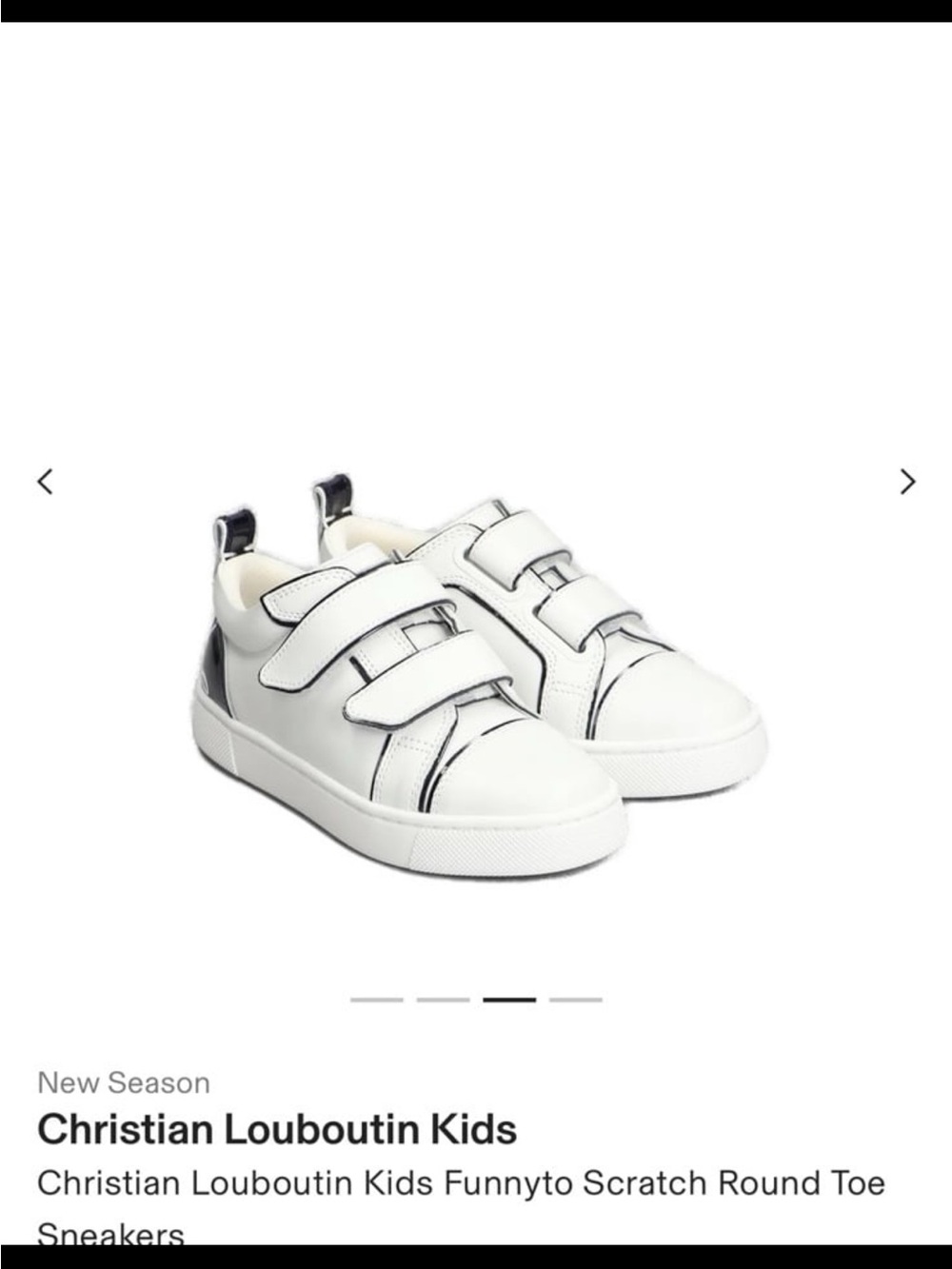 Christian Louboutin White Leather Kids Velcro Sneakers with Black Trim